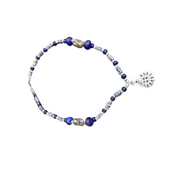 Handmade Blue Beaded Necklace with Silver Pendant Unique Artisan Jewelry Bohemia - Picture 6 of 11